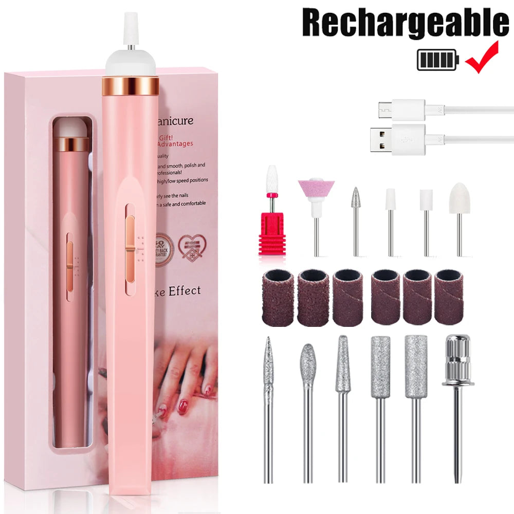 Portable Electric Nail Drill Machine USB Rechargeable Manicure Set for Nail Salon Exfoliation & Polishing for Home Salon