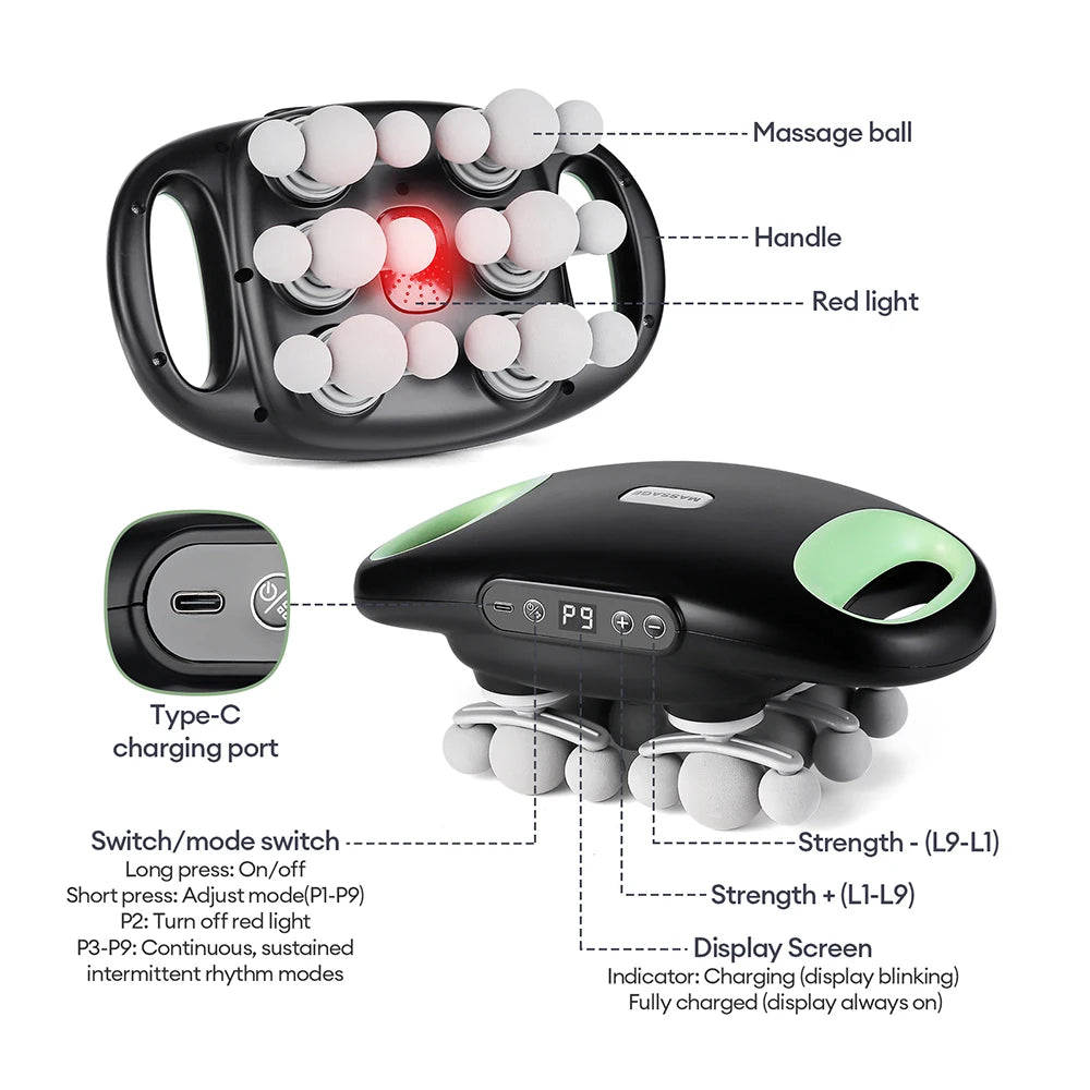 18-Head Fascia Gun High Frequency Vibration Deep Tissue Muscle Stimulate Muscle Fascia Body Massager Red Light Masajeador