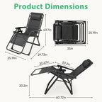 JHK Portable Zero Gravity Recliner Chairs Set of 2 Outdoor Garden Folding Lounge Chair with Cup Holder Trays Adjustable Pillow
