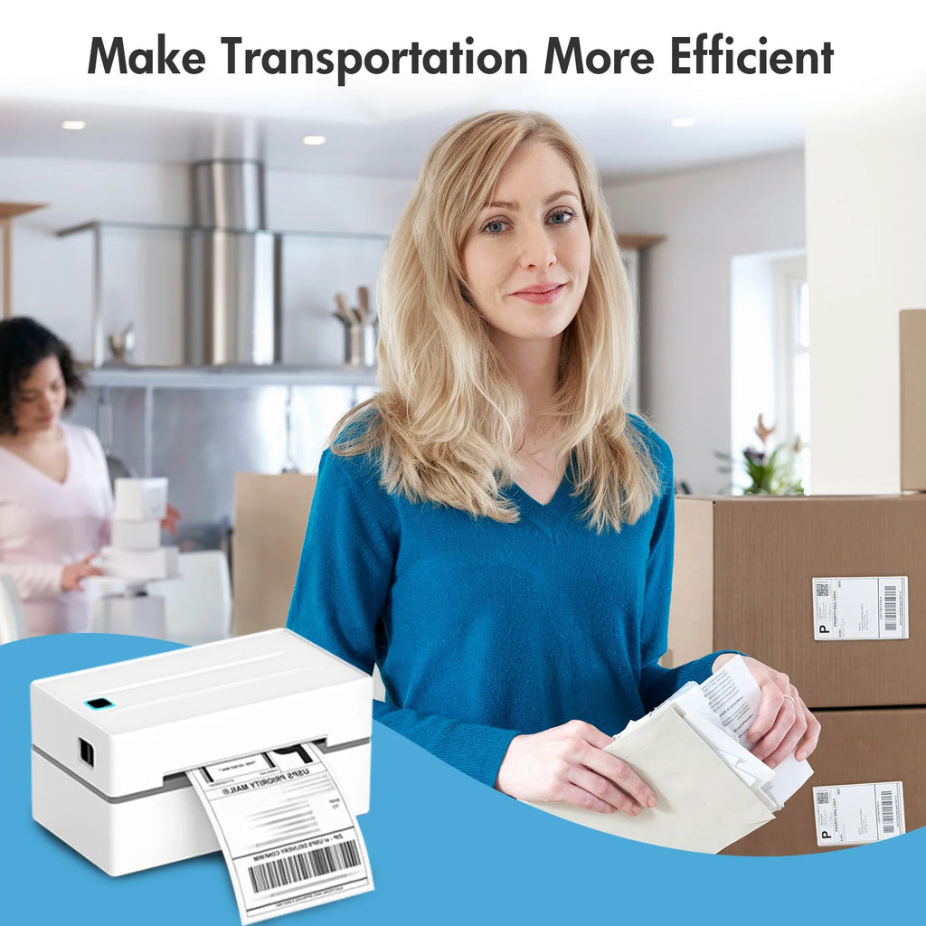 Thermal Label Printer Portable No Ink Required 203DPI 4x6 for Small Business Bluetooth USB High Speed Express Airway Bill