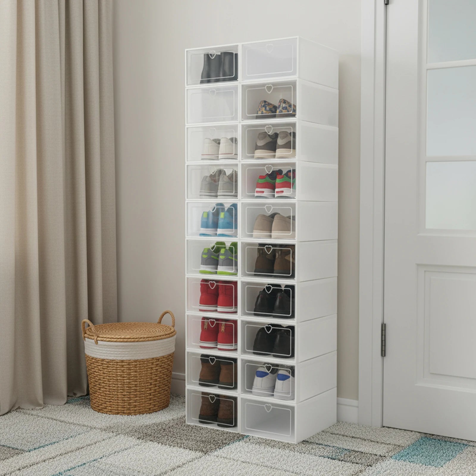 20Pcs Foldable Flip Shoe Storage Boxes Clear Plastic Shoes Case Shoe Organizer Dustproof, 33*23*14cm