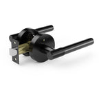 Viladepot Privacy Door Handle Front Knurled Handle Lever Matte Black Round Base Bedroom Bathroom Door Lock Reversible