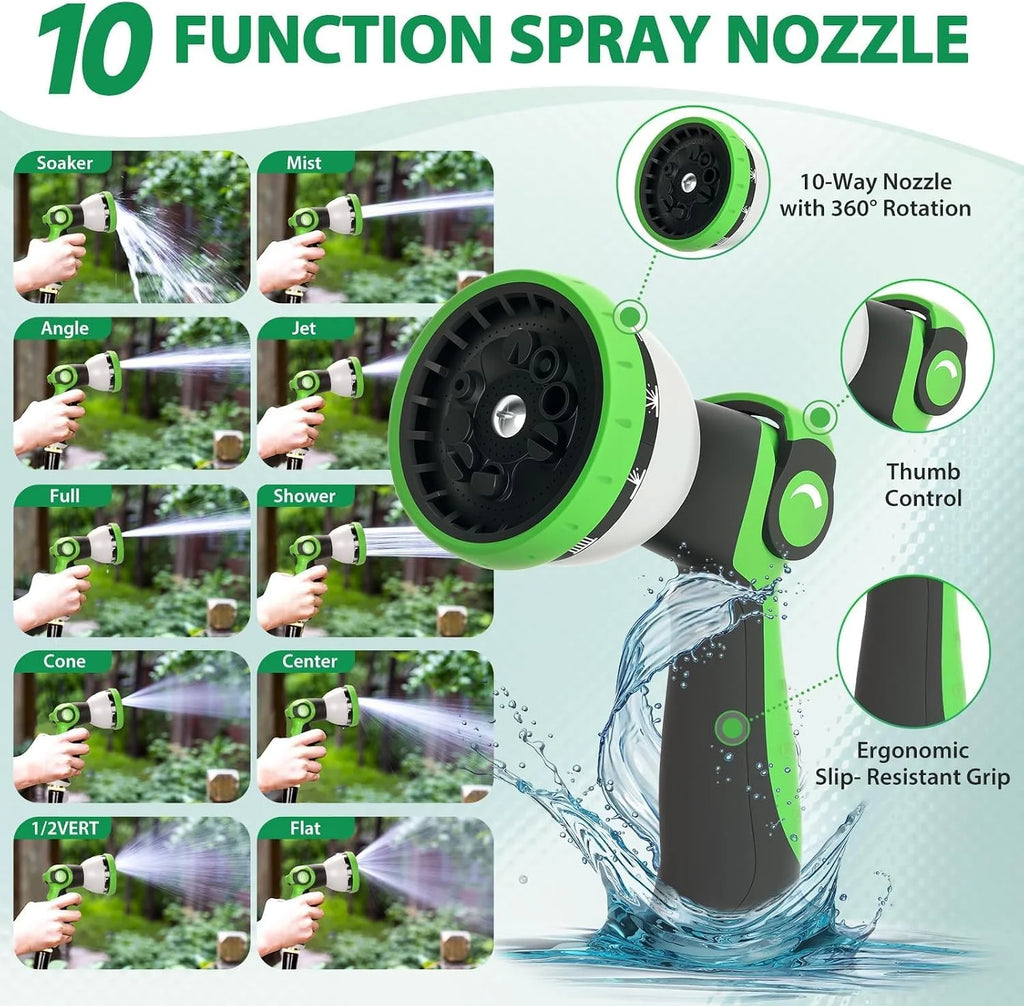Upgraded Version of 100 Foot Non Retractable Garden Hose, Equipped with 10 Spray Mode Nozzles, lightweight and Flexible, anti Winding, with 3/4 inch Brass Joint, Explosion-Proof and Durable, Suitable for Outdoor Courtyards, L