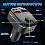 Car Charger Bluetooth 5.0 FM Transmitter Handsfree PD Type-C Dual USB Ambient Player MP3 Charger Type-C Wireless Light