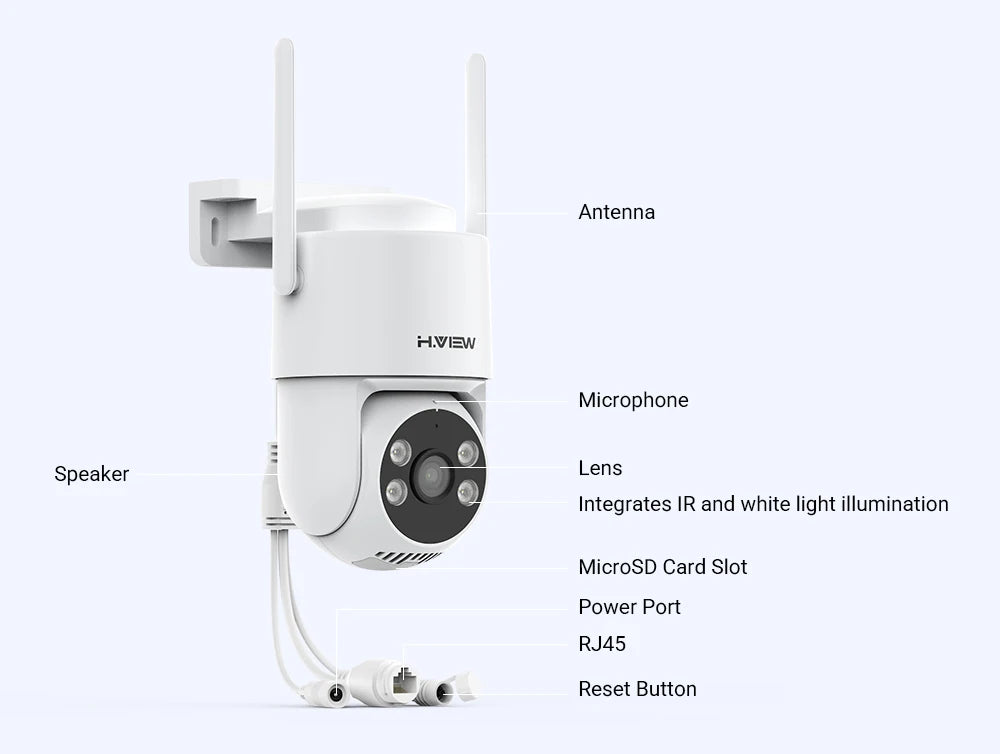H.VIEW 3MP PTZ IP Camera WiFi Outdoor AI Human Detection Audio  Wireless Security CCTV Camera