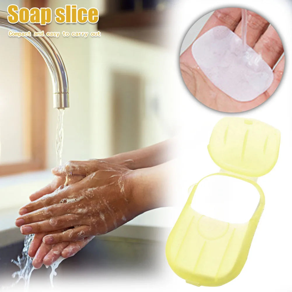 20Pcs Disposable Travel Soap Paper Sheets Skin Friendly Mini Paper Soap Sheets with Box Paper Soap for Camping Hiking