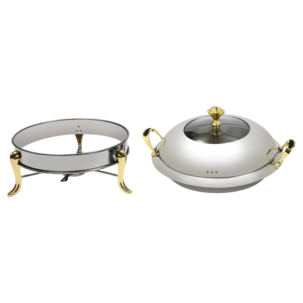Round Gold Chafing Dish for Buffet 2.64QT Stainless Steel Food Warmer w/ Lid & Handle, Buffet Warmer Chafers  for Parties, Weddings, Catering
