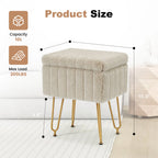 JHK Ottoman Faux Fur Vanity Stool Chair with Storage Padded Makeup with 4 Metal Legs Anti-Slip Adjustable Feet Living Room Hidden Storage Stools for Home Entryway
