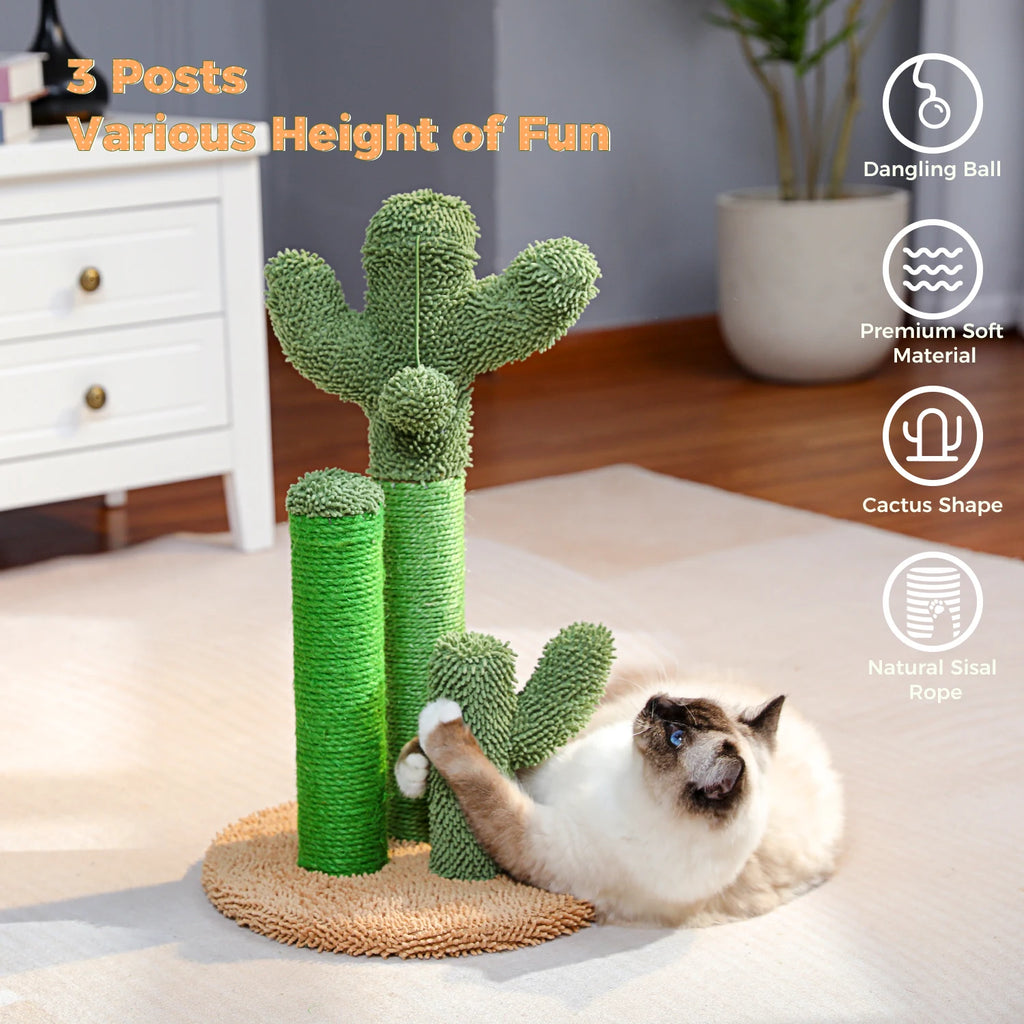 Cactus Cat Scratcher Cat Scratching Post Cactus Cat Scratcher Featuring with 3 Scratching Poles and Interactive Dangling Ball