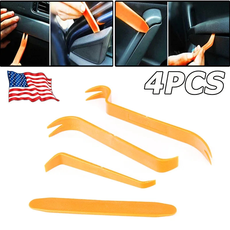4X CAR TRIM REMOVAL TOOL KIT PANEL DOOR PRY DASH PLASTIC INTERIOR RADIO CLIP SET