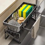 1-Pack Heavy-Duty Kitchen Sink Caddy - Rust-Resistant Metal Storage Rack with Drain Tray, 23×9×10cm High-Load Capacity