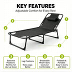 56cm Adjustable Folding Camping Lounge Chair with Removable Soft Cushion, 3 Position Reclining Portable Beach Tanning Chair, Heavy Duty 330 LBS Fold Up Outdoor Chaise Lounge for Pool Patio Office Napping Indoor & Backyard
