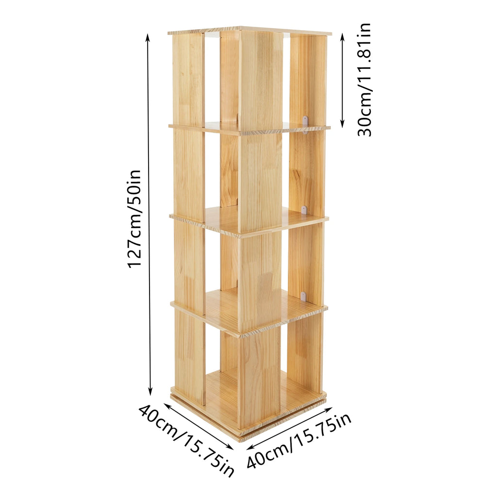 4 Tiers Rotating Bookshelf 360° Revolving Bookcase Display Book Shelf 50kg Load Capacity for Living Room/Balcony/School/Church/Library/Shopping Mall
