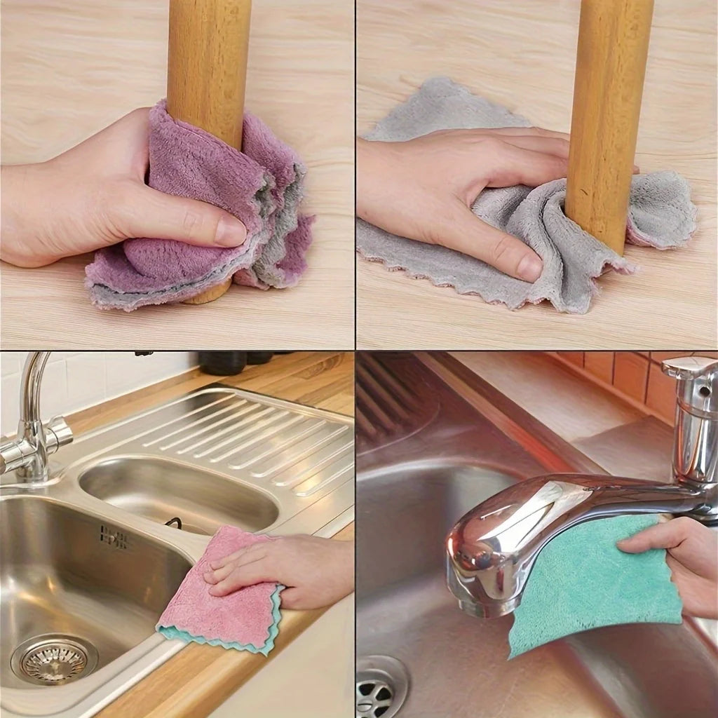 10Pcs Microfiber Kitchen Dishcloths, Double-Sided Absorbent Cleaning Rags, Reusable Lint-Free Towels for Home Cleaning