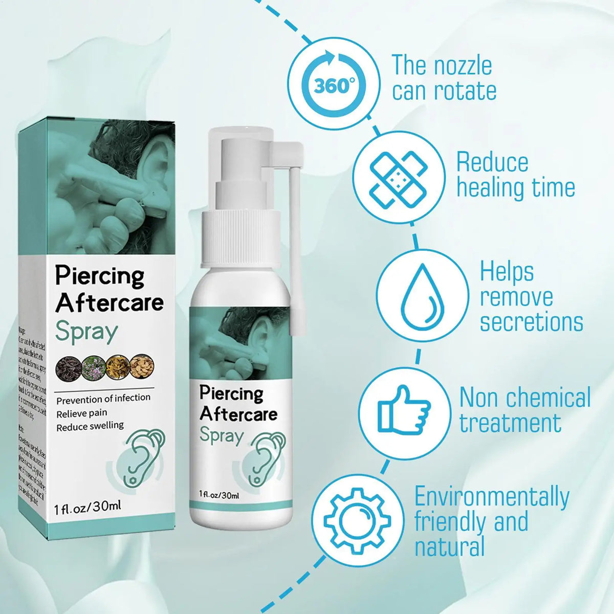 Gentle Liquid Cleaner Fluid Spray Piercing Aftercare Mist Ear Piercing Care Solution For Ear Nose Belly Piercings Gentle Mist