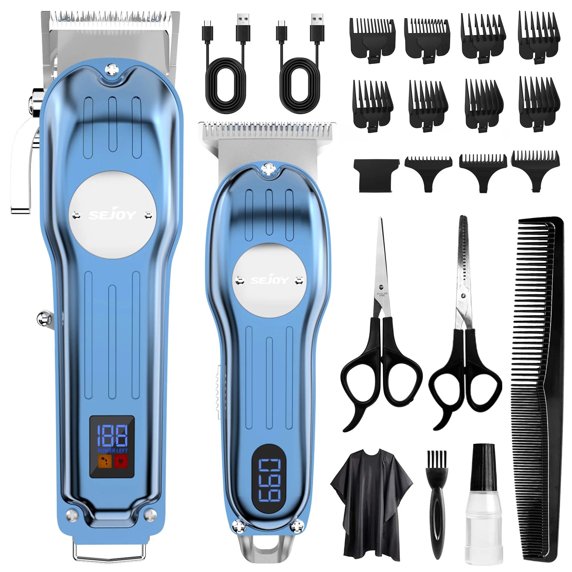 Sejoy Rechargeable Hair Clipper Combo Professional Electric Hair Trimmer Set Cordless Haircut Machine Kits for Barber