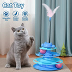 Pattern Feather Cat Toy, Three-layer Rotating Tower with Ball, Indoor Cat Interactive Fun&Christmas, New Year Pet Toys