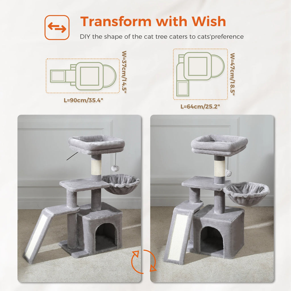 Cat Tree Cat Tower for Indoor Cats 2 Styles Cat Activity Tree with Cat Scratching Posts Big Hammock and Removable Top Perch Grey