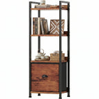 MCQ 4 Tiers Metal Classic Bookshelf with Fabric Drawer Freestanding Tall Display Shelf Storage Shelves Bookshelf Sturdy Structure Graduated Shelves for Home