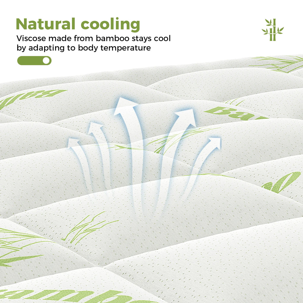 JHK Bamboo Fiber Soft Mattress Topper with Deep Pockets 400g Thick Mattress for Back Pain Relief Breathable Cooling Material