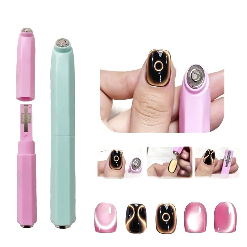 3-In-1 Aperture Shape Cat Eye Nail Art Magnet Tool Black Hole Nail Magnetic Pen for DIY 3D Special Velvet Magnetic Cat Eye Gel