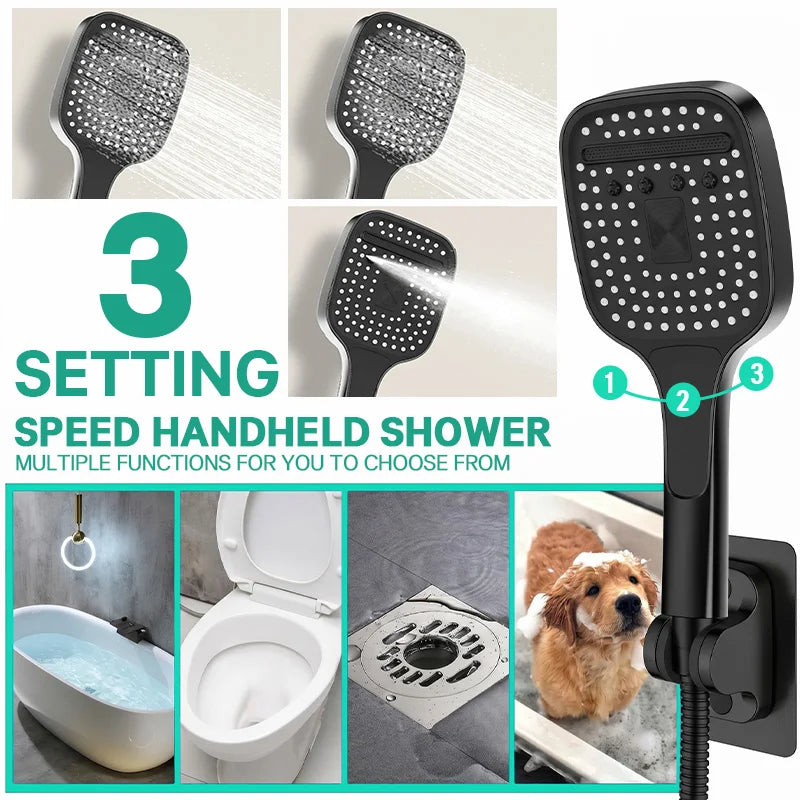 Matte Black Dual Shower Head System,11 Inch Rain Shower Head with 180° Adjustable Extension Arm,3‑Modes Anti‑Low‑Pressure Handheld Shower with Sand Filter,No Drill Adhesive Bracket Complete Bathroom Shower Kit for ever