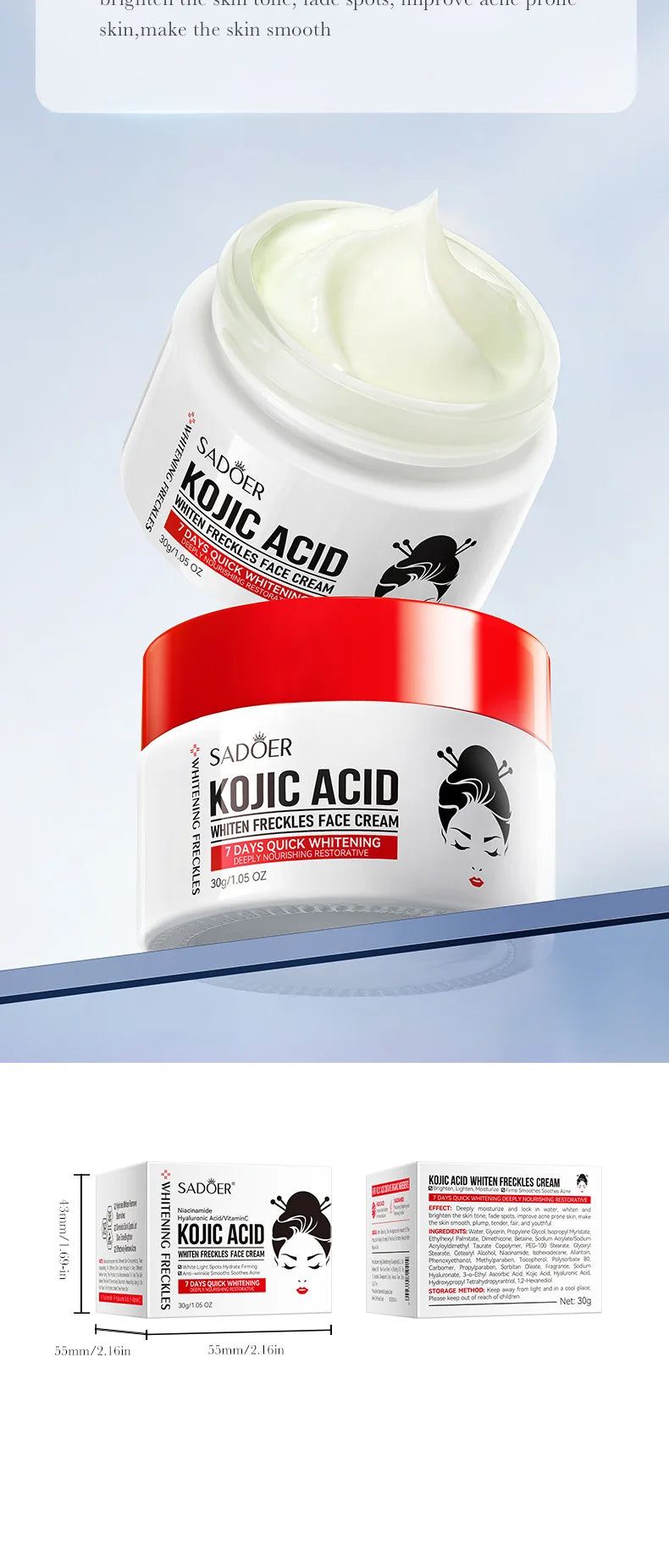 SADOER Kojic Acid Skin Care Sets Moisturizing Freckle Removing Face Cream Anti Dark Circles Eye Cream Travel Size Skin Care