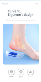 1 Pair Silicone Heel Pad Thickened Sports Cushioning U-Shaped Half Size Pad Non-Slip Invisible Inner Increase Insole