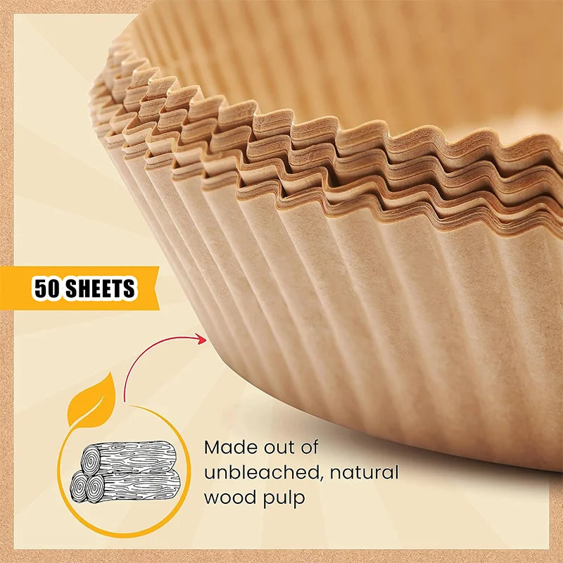 50pcs Round Air Fryer Paper Liners - 8'' Oil-Proof Heat Resistant Liners for 5-8 QT Air Fryer Cooking