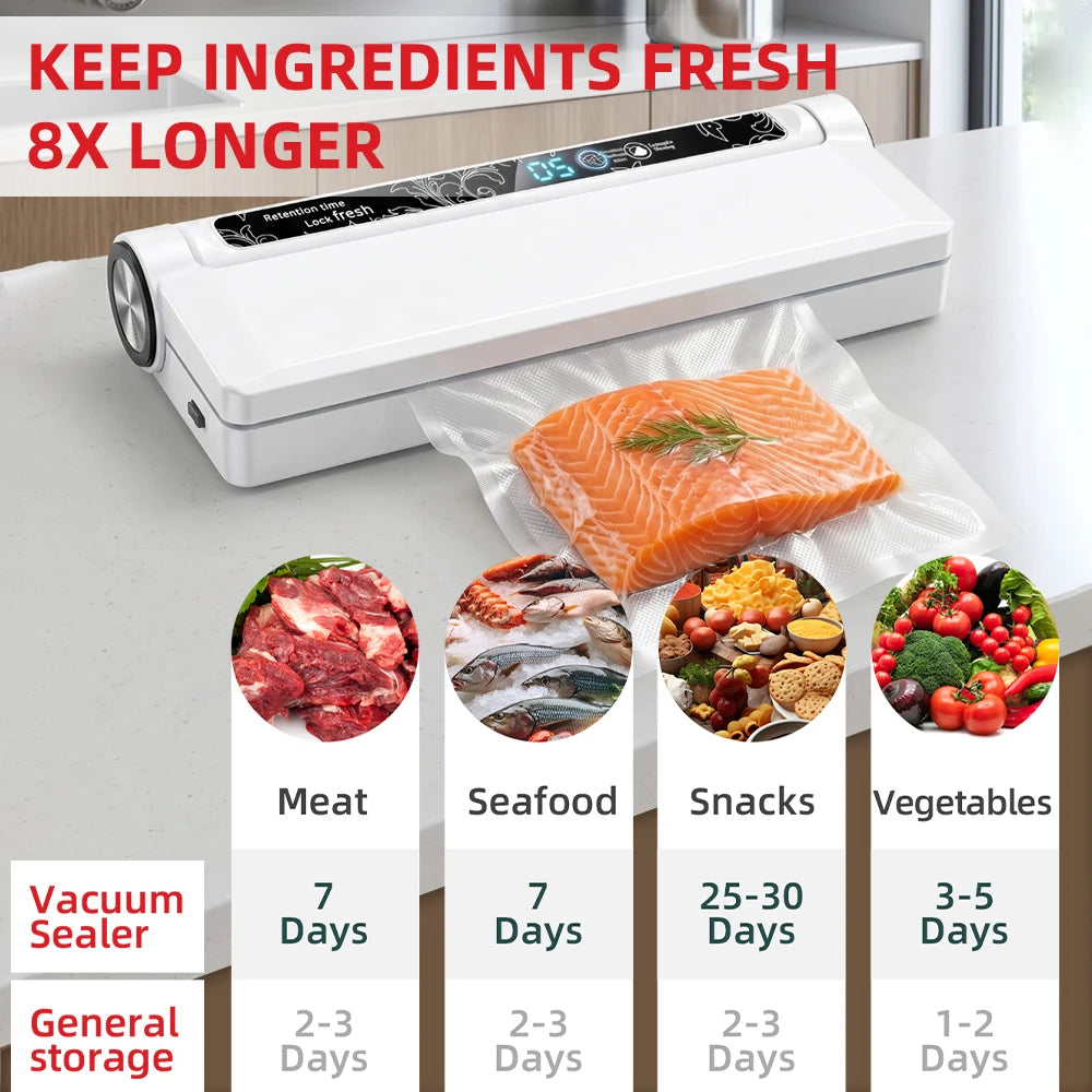 120W High Power Vacuum Sealer 95KPA Strong Suction Digital Countdown Dry & Wet Food Sealer Machine with 20pcs Bags for Home Refrigerator Sous Vide Cooking