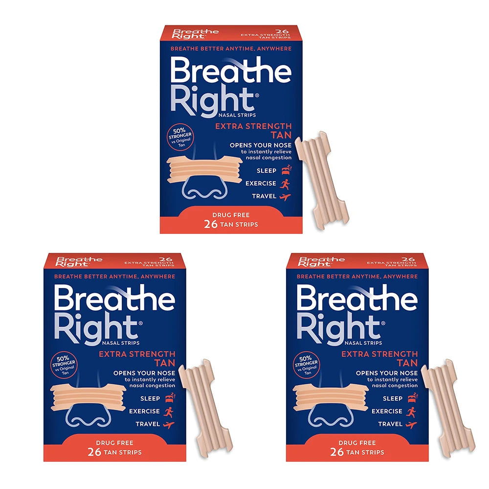 Breathe Right,Nasal Strips Extra Strength Tan Nasal Strips,Stop Snoring,Drug-Free Snoring Solution & Instant Nasal Congestion