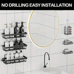 6 Pack Shower Caddy Shelf Organizer Rack, Self Adhesive Black Bathroom Shelves Basket, Bathroom Accessory Decor Set, No Drilling