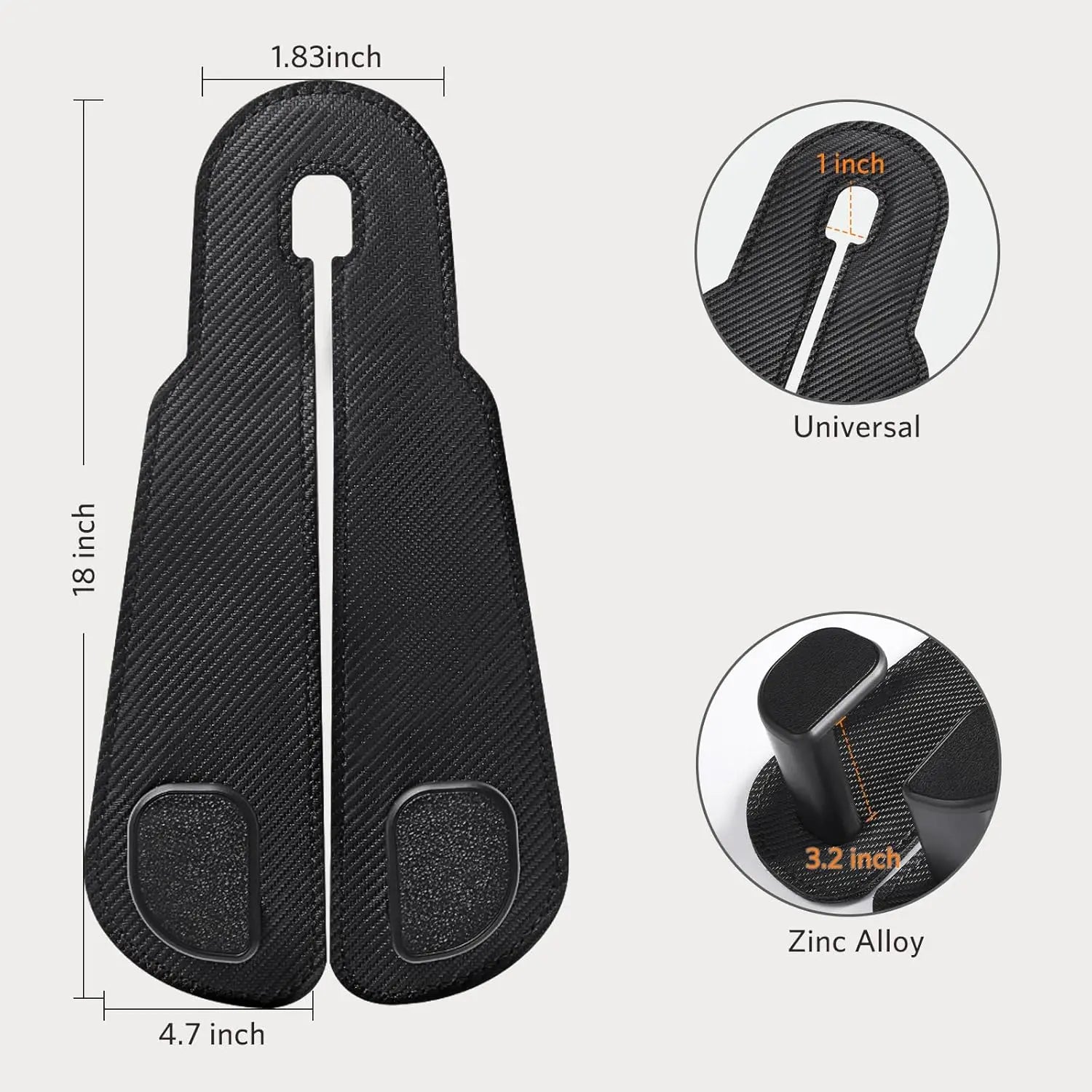 Extra Wide Car Seat Back Hooks, Premium Leather Headrest Hangers for Any Purse, Bag, Handbag (2 Pack) - Carbon Fiber Black