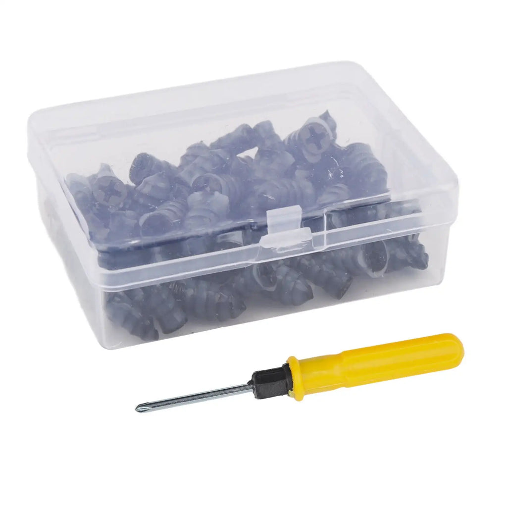 61x Car Tubeless Vacuum Tyre Puncture Repair Kit Screw Nails Tire Patch Plug Fix Tools With Screwdriver & Convenient Storage Box