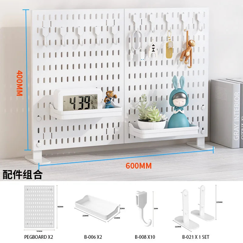 Home & Office Desktop Pegboard: Height-Adjustable Standing Storage Rack for Supplies, Also for Decorative Figurine Display - Nexvibe