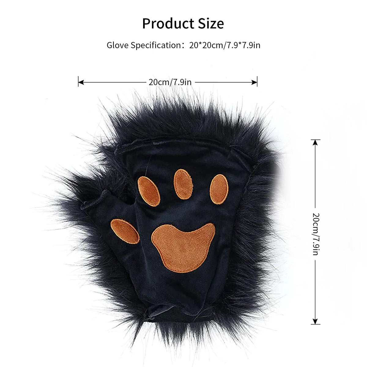 Wolf Paw Gloves Faux Fur Cat Fingerless Mittens Winter Warm Cosplay Halloween Fancy Party Costume Accessories