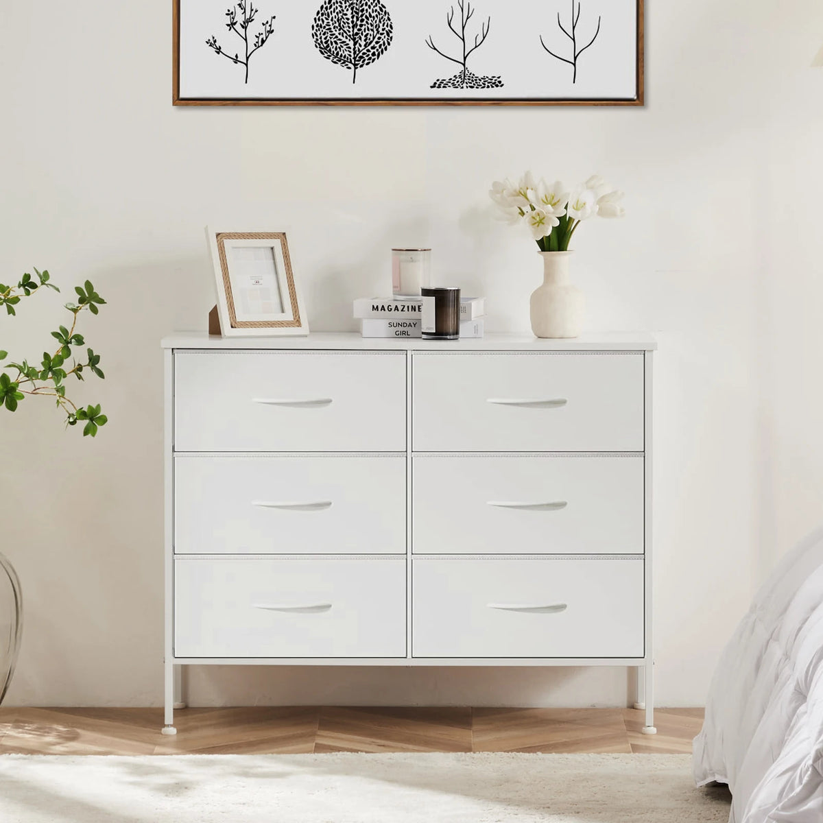 JHK 6 Fabric Cabinet For Living Room Drawers Beside Nightstand Tables Storage Closet Chest Clothes Display Of Furniture