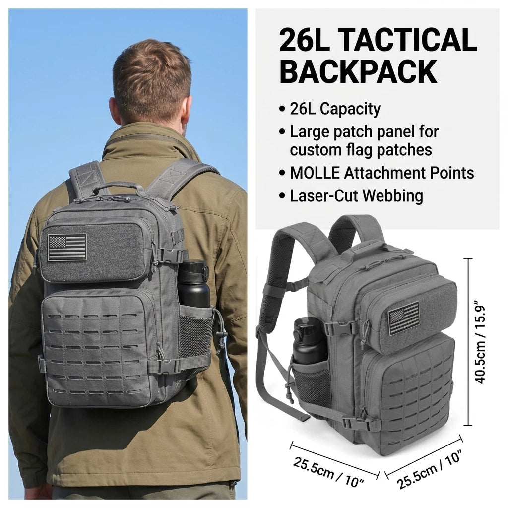 26L Tactical Backpack Men Women MOLLE Outdoor Survival Fitness Hiking Rucksack With Dual Double Cup Holders Camping