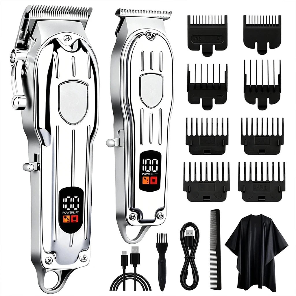 Professional Hair Clipper and Trimmer Set Rechargeable Electric Haircut Machine with LCD Display Barber Shears Grooming Kit for Men,Holiday Gift For Men