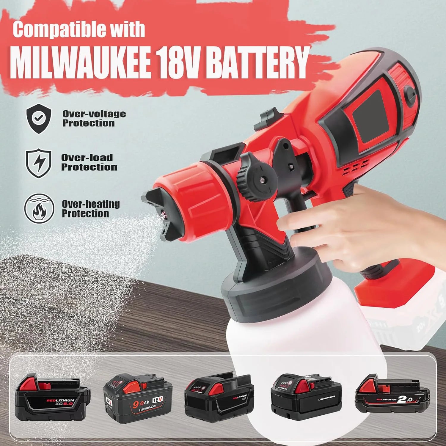 【Hot Sale】Paint Sprayer for Milwaukee 18V Battery, HVLP Spray Paint Gun with Brushless Motor and Copper Nozzle,  Cordless Paint Sprayer for Home Interior and Exterior, House Paint 30000RPM
