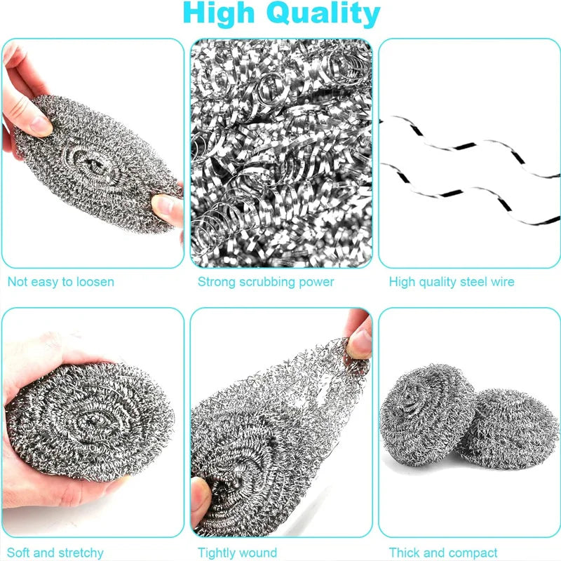 20-Pack 410 Stainless Steel Kitchen Scrubbers - Heavy-Duty Cleaning Balls for Grease & Stains