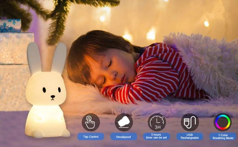 LED Night Light Silicone Rabbit Touch Sensor Lamp Cute Animal Light Bedroom Decor Gift For Kid Baby Child Table Lamp Home Decor