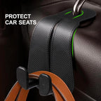 Extra Wide Car Seat Back Hooks, Premium Leather Headrest Hangers for Any Purse, Bag, Handbag (2 Pack) - Carbon Fiber Black