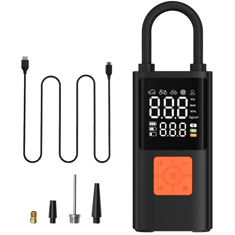 3-in-1 Portable Air Compressor & Tire Inflator, 150 PSI, Emergency Power Bank & LED Light, USB-C Rechargeable, Suitable for Car