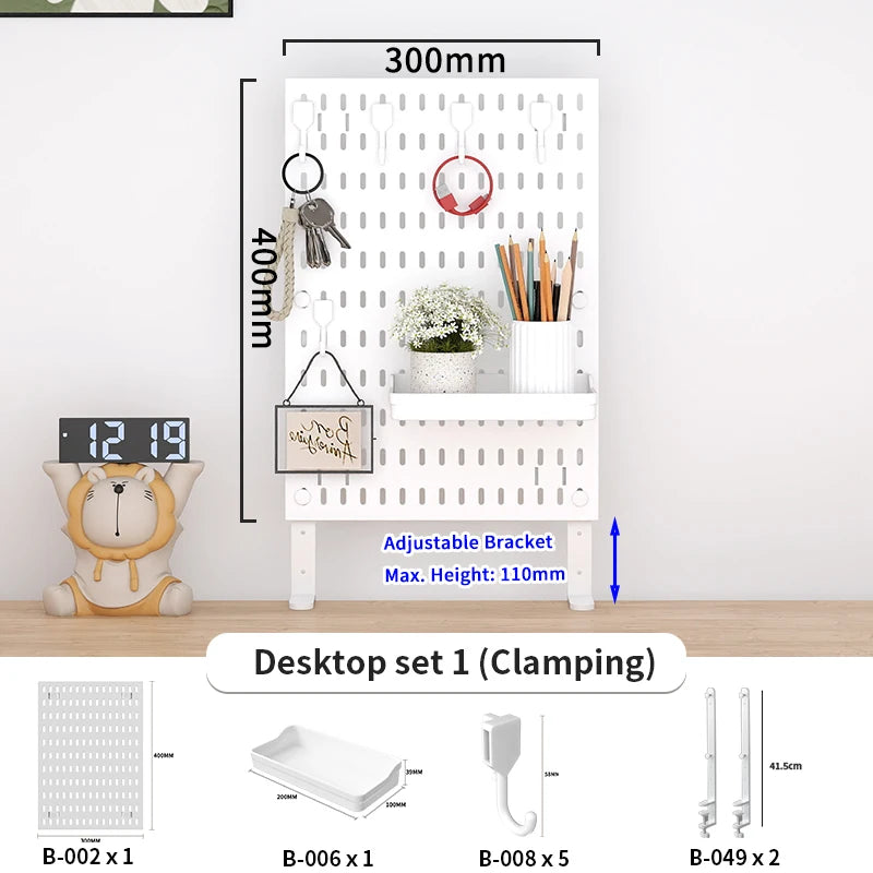 Home & Office Desktop Pegboard: Height-Adjustable Standing Storage Rack for Supplies, Also for Decorative Figurine Display