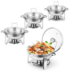 2/4 Pack Chafing Dish Buffet Set, 5QT Buffet Servers and Warmers, Round Catering Warmer with Glass Lid & Lid Holder for Party