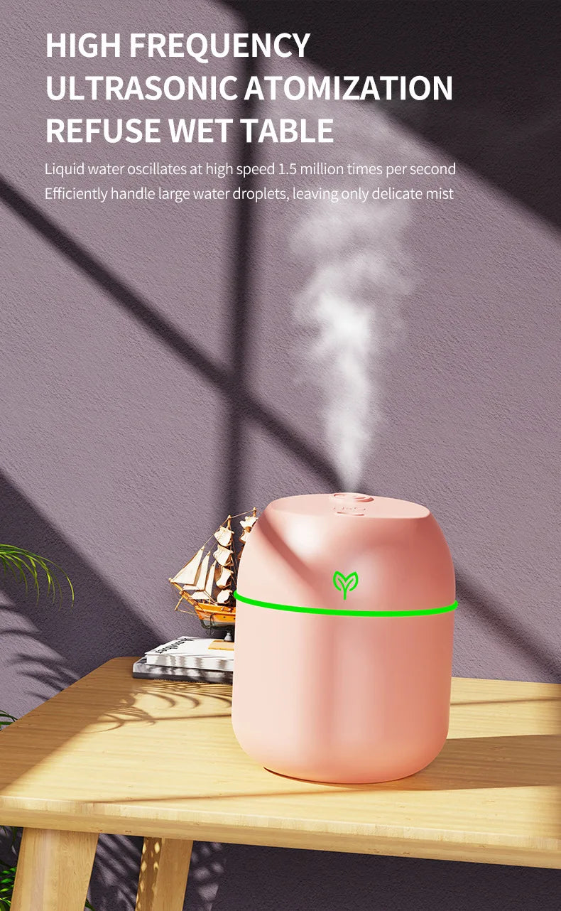 250ML Mini USB Air Humidifier Aroma Diffuser Essential Oil Cool Mist Maker RGB LED Night Light Quiet for Home Car Office Bedroom