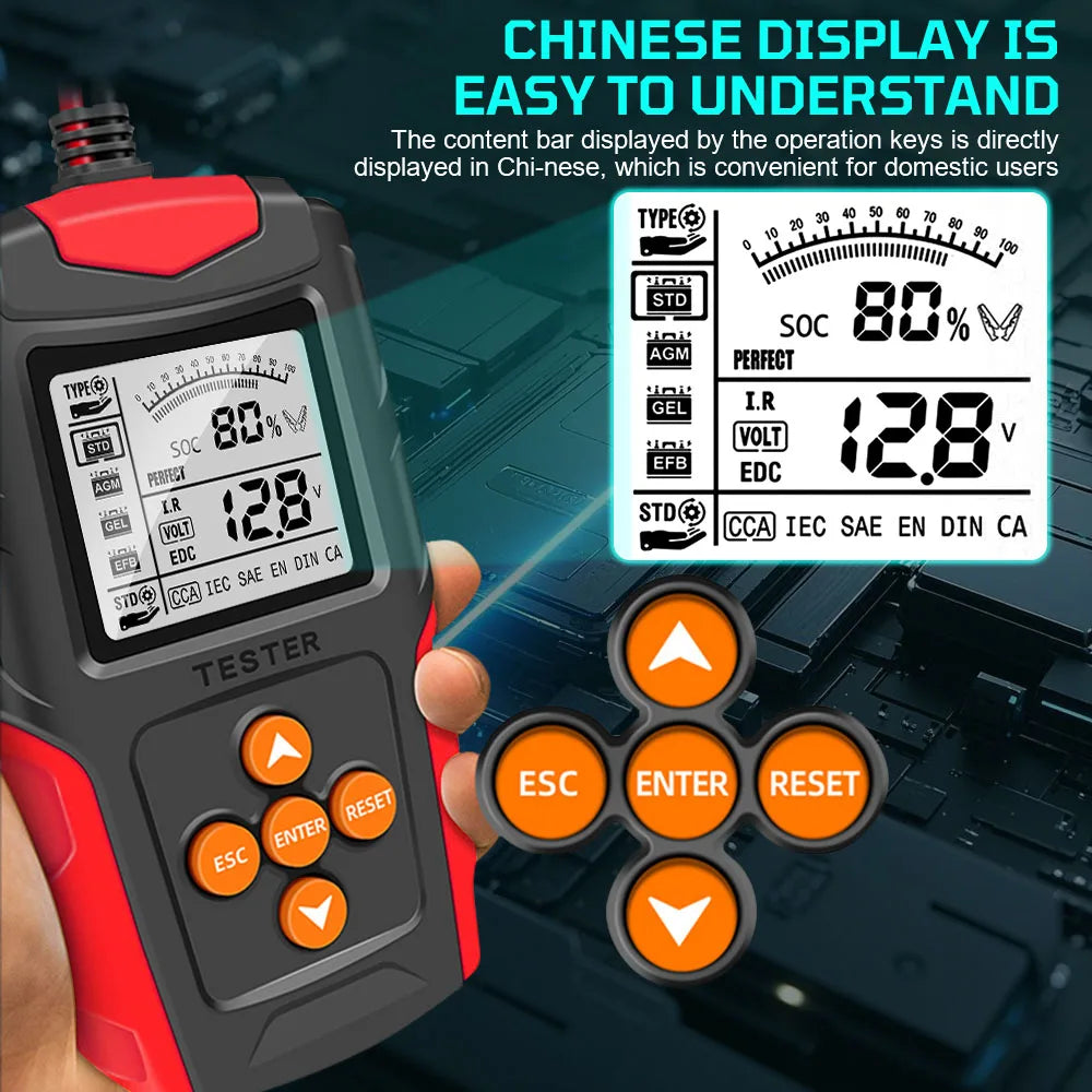 Car Motorcycle Battery Tester 12V 24V Smart Battery Checker Analyzer Test Repair Tools Auto Accessories Universal Lead Acid for RV Truck ATV