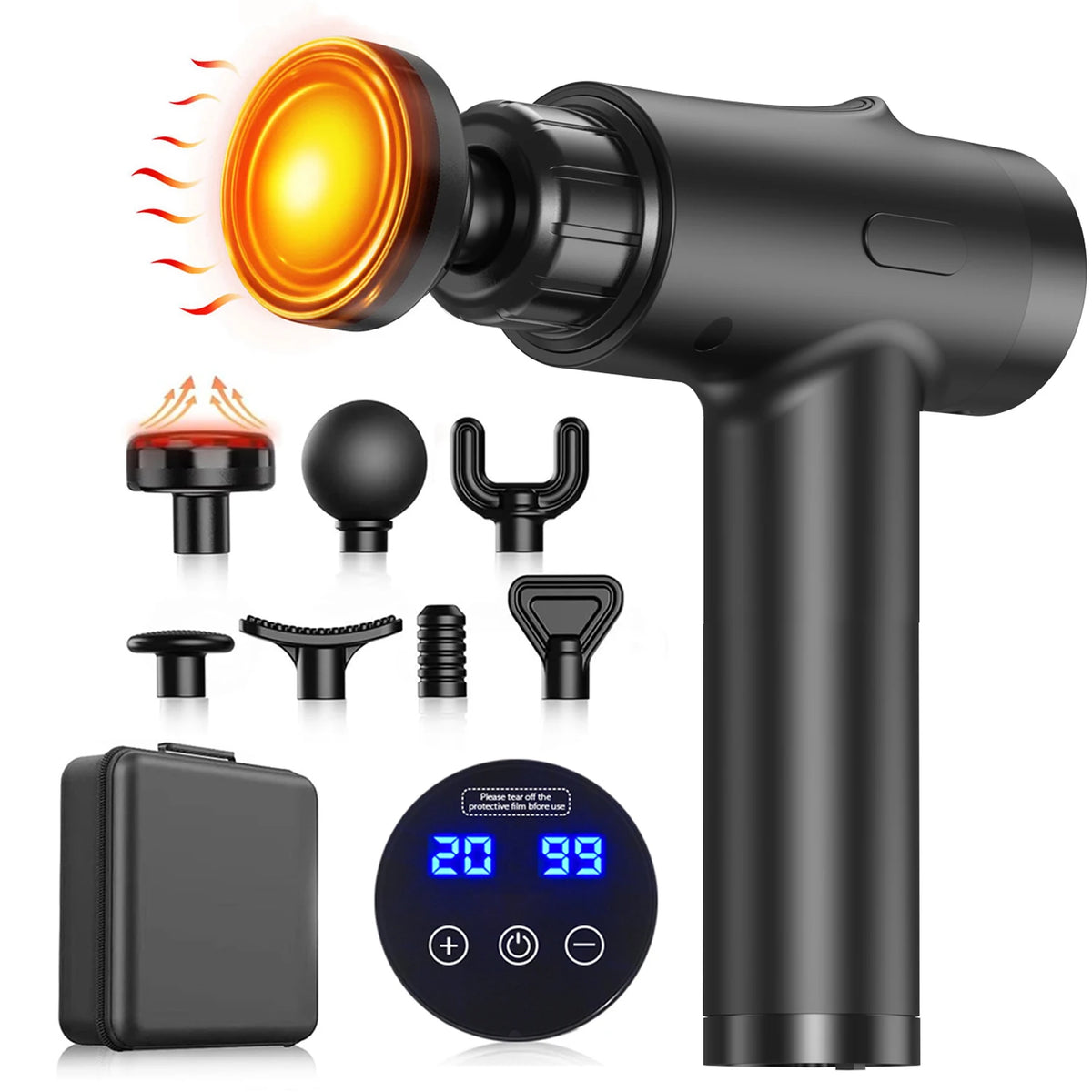 LINGTENG Deep Tissue Massage Gun, Portable Electric Muscle Massager, 20‑Speed Levels, 7 Massage Heads, 1800mAh Rechargeable Battery, Heat Function, with Storage Case, for Back Neck Shoulder, Father's Day Gift for Colleagues