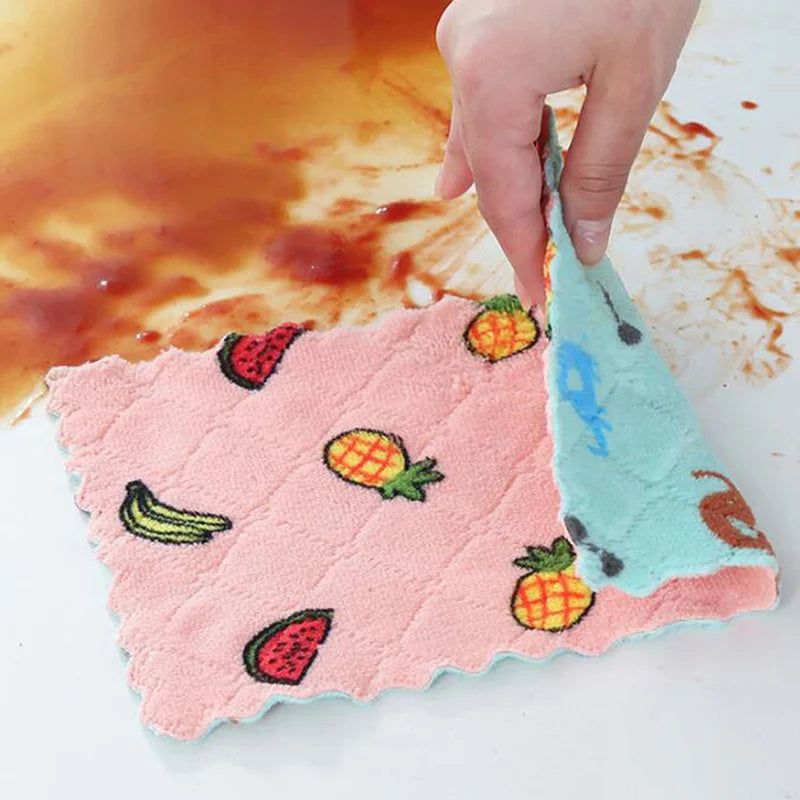 5Pcs Coral Fleece Dish Cloths, Absorbent Kitchen Cleaning Towels for Home